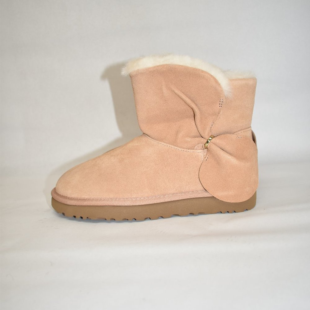 $250 UGG  Classic Mini Twist BOW Bootie SHEARLING LEATHER ARY TAN 7 (M22)